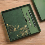 Chinese Landscape Faux Leather Notebook & Pen Set