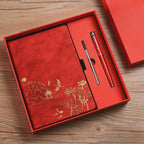 Chinese Landscape Faux Leather Notebook & Pen Set
