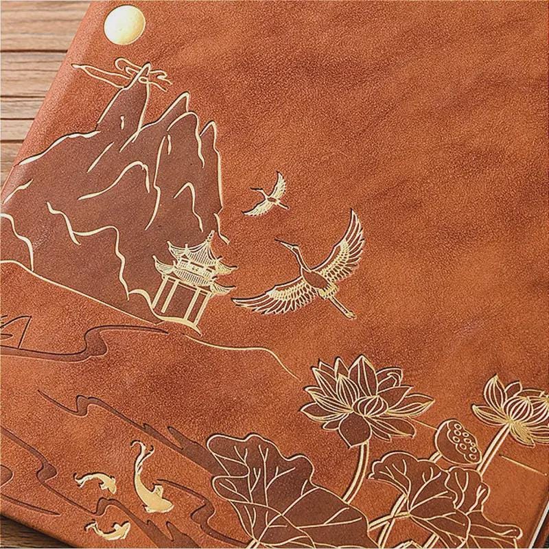 Chinese Landscape Faux Leather Notebook & Pen Set