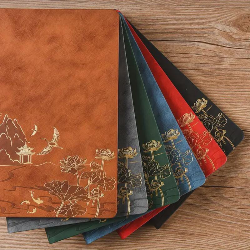 Chinese Landscape Faux Leather Notebook & Pen Set